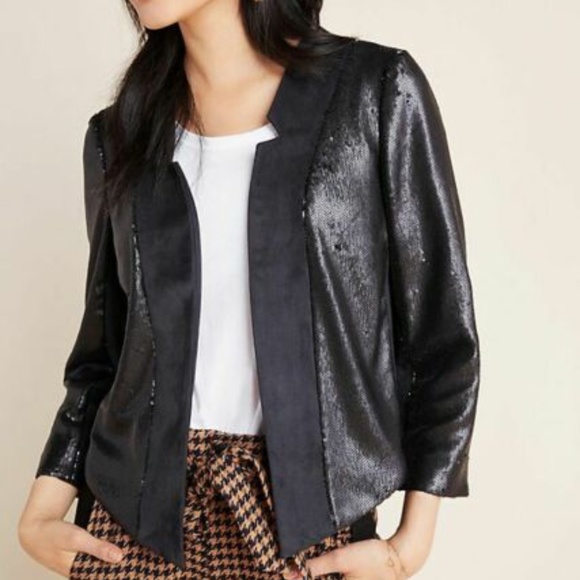 Anthropologie Jackets & Blazers - Anthropologie SHONDA Black Cropped Sequin Jacket